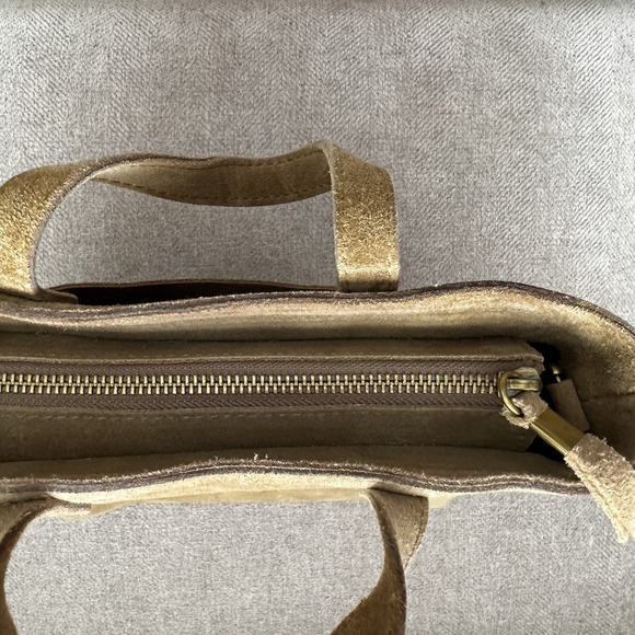 Madewell The Zip Top Transport Suede Tote Bag Tan Everyday Sustainable Leather - Picture 4 of 10